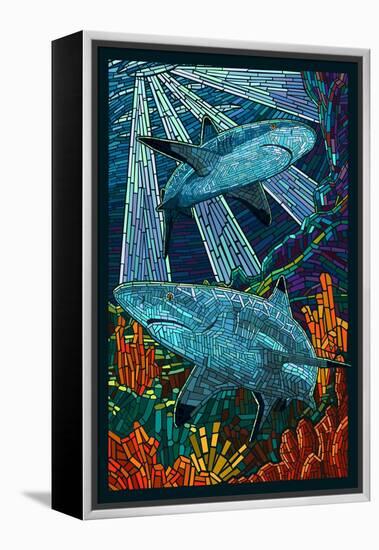 Black Tip Reef Shark - Paper Mosaic-Lantern Press-Framed Stretched Canvas