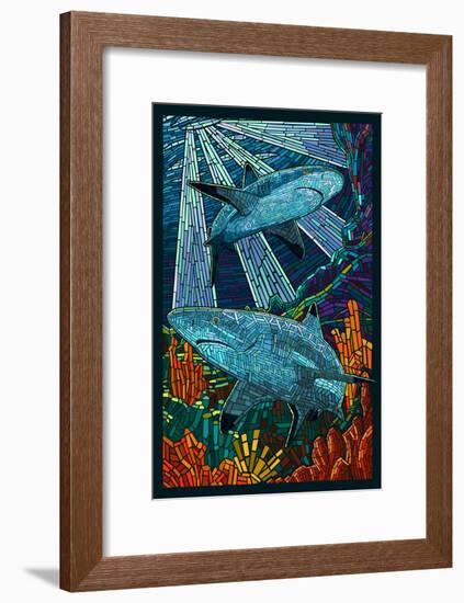 Black Tip Reef Shark - Paper Mosaic-Lantern Press-Framed Art Print