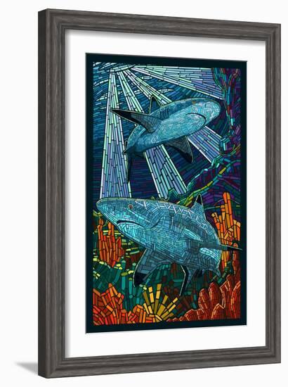 Black Tip Reef Shark - Paper Mosaic-Lantern Press-Framed Art Print