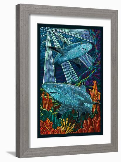 Black Tip Reef Shark - Paper Mosaic-Lantern Press-Framed Art Print