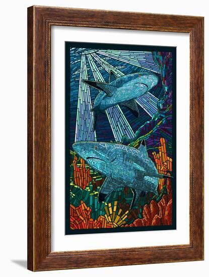 Black Tip Reef Shark - Paper Mosaic-Lantern Press-Framed Art Print