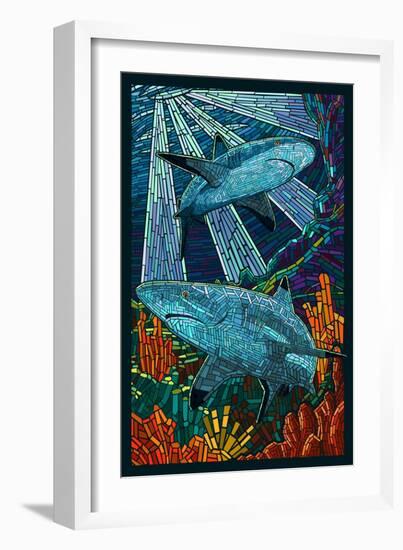 Black Tip Reef Shark - Paper Mosaic-Lantern Press-Framed Art Print