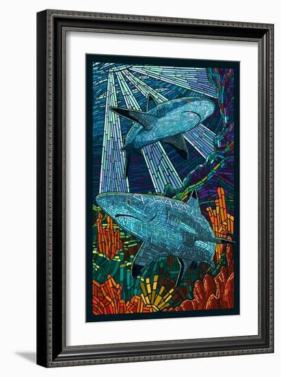 Black Tip Reef Shark - Paper Mosaic-Lantern Press-Framed Art Print