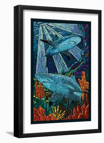 Black Tip Reef Shark - Paper Mosaic-Lantern Press-Framed Premium Giclee Print