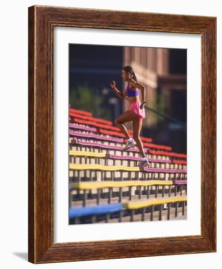 Black Woman Running Up Stairs-null-Framed Photographic Print