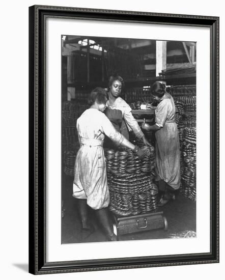 Black Women Laborers Weighing Wire Coils and Recording Weights to Establish Wage Rates, in Factory-F^p^ Burke-Framed Photographic Print