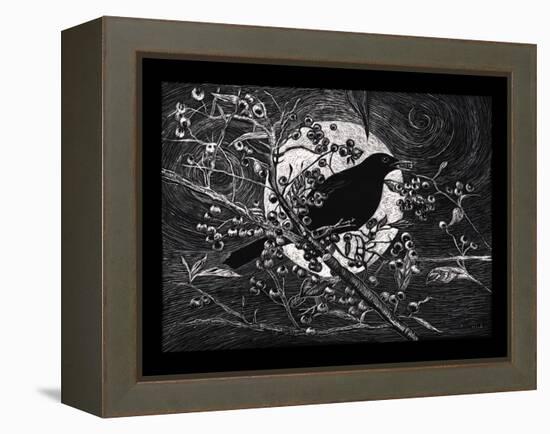 Blackbird, 2023, (Etching)-Helen White-Framed Premier Image Canvas