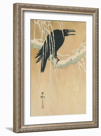 Blackbird in Snow-Koson Ikeda-Framed Art Print