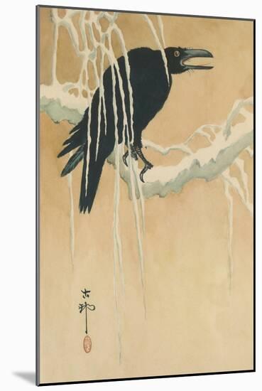 Blackbird in Snow-Koson Ikeda-Mounted Art Print