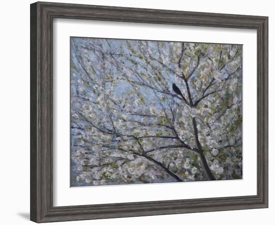 Blackbird Singing in Cherry Blossom-Ruth Addinall-Framed Giclee Print