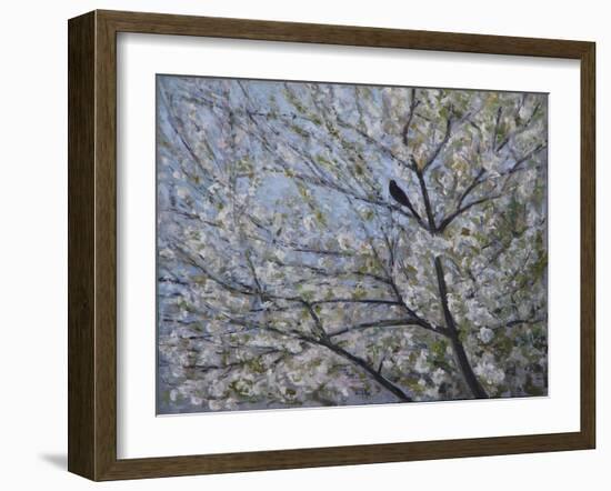 Blackbird Singing in Cherry Blossom-Ruth Addinall-Framed Giclee Print