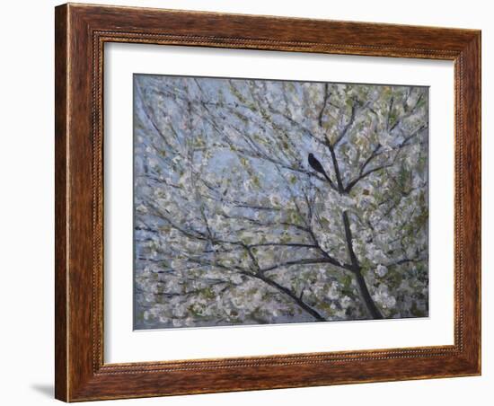 Blackbird Singing in Cherry Blossom-Ruth Addinall-Framed Giclee Print