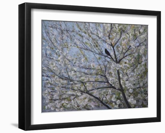 Blackbird Singing in Cherry Blossom-Ruth Addinall-Framed Giclee Print