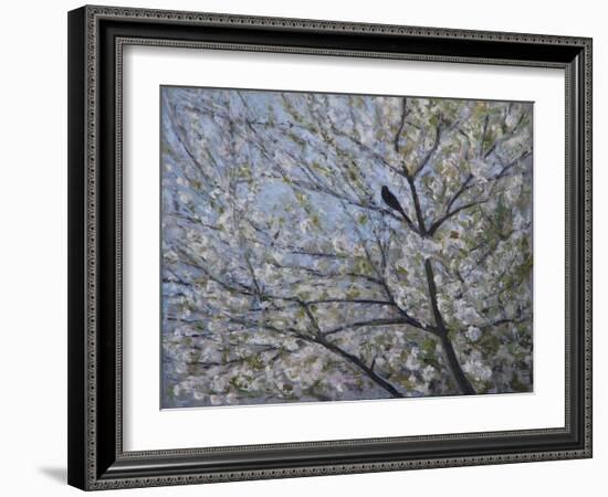 Blackbird Singing in Cherry Blossom-Ruth Addinall-Framed Giclee Print