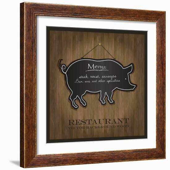 Blackboard Pig Restaurant Menu Card-Mondih-Framed Art Print