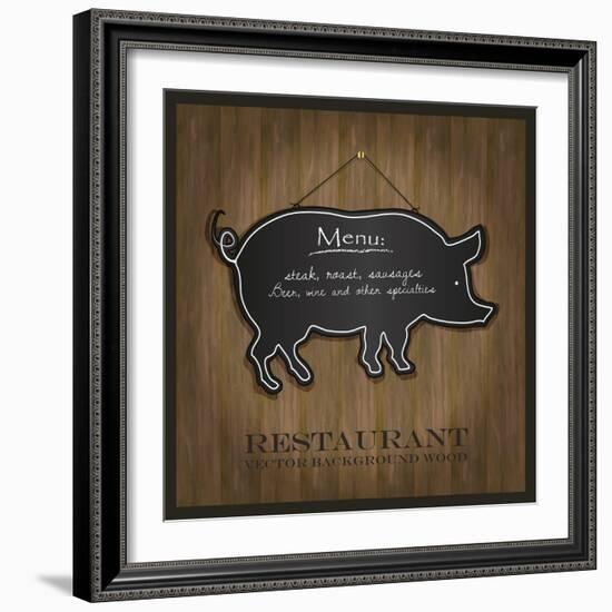 Blackboard Pig Restaurant Menu Card-Mondih-Framed Art Print