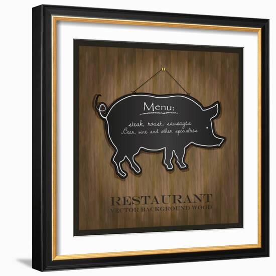 Blackboard Pig Restaurant Menu Card-Mondih-Framed Art Print