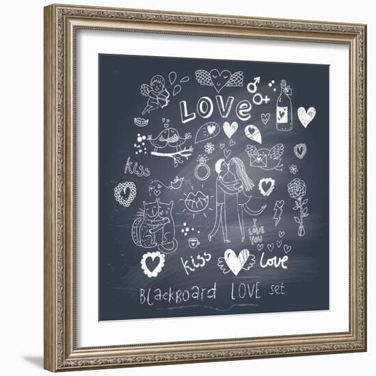 Blackboard Romantic Set-smilewithjul-Framed Art Print