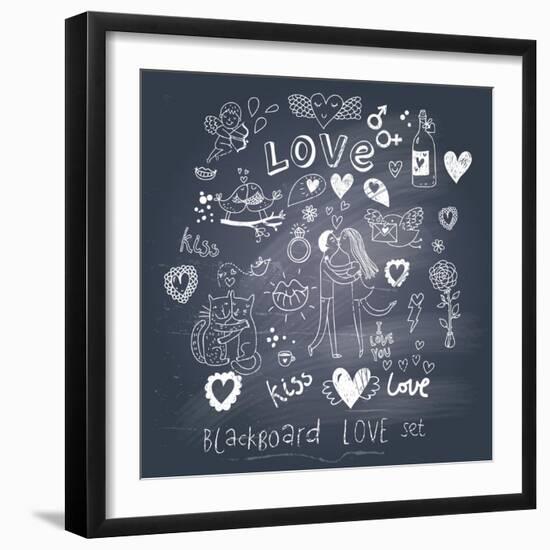 Blackboard Romantic Set-smilewithjul-Framed Art Print