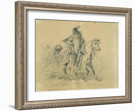 Blackfeet Warrior on Horseback, C.1833-43-Karl Bodmer-Framed Giclee Print