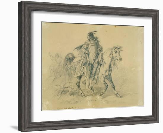 Blackfeet Warrior on Horseback, C.1833-43-Karl Bodmer-Framed Premium Giclee Print