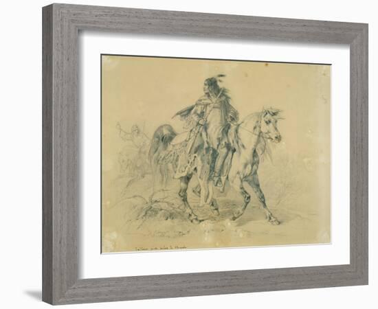 Blackfeet Warrior on Horseback, C.1833-43-Karl Bodmer-Framed Premium Giclee Print