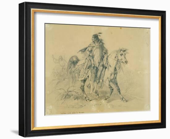 Blackfeet Warrior on Horseback, C.1833-43-Karl Bodmer-Framed Premium Giclee Print