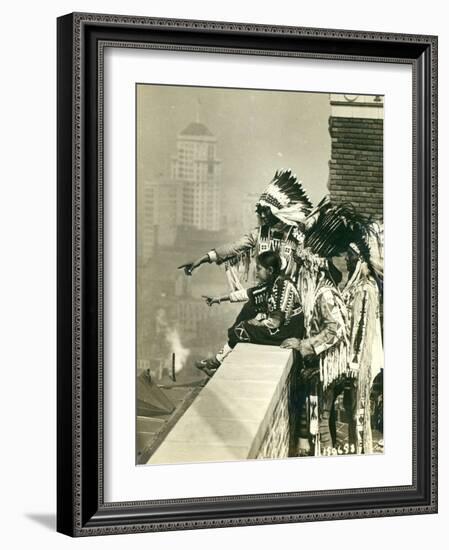 Blackfoot Indians on the Roof of the McAlpin Hotel, Refusing to Sleep in their Rooms, New York City-American Photographer-Framed Photographic Print