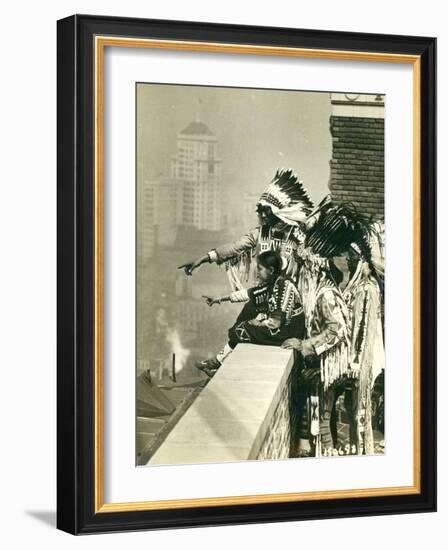 Blackfoot Indians on the Roof of the McAlpin Hotel, Refusing to Sleep in their Rooms, New York City-American Photographer-Framed Photographic Print