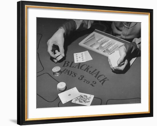 Blackjack Game in Progress at Las Vegas Club-Peter Stackpole-Framed Photographic Print