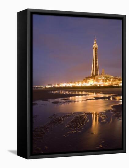 Blackpool Tower Reflected on Wet Beach at Dusk, Blackpool, Lancashire, England, United Kingdom-Martin Child-Framed Premier Image Canvas