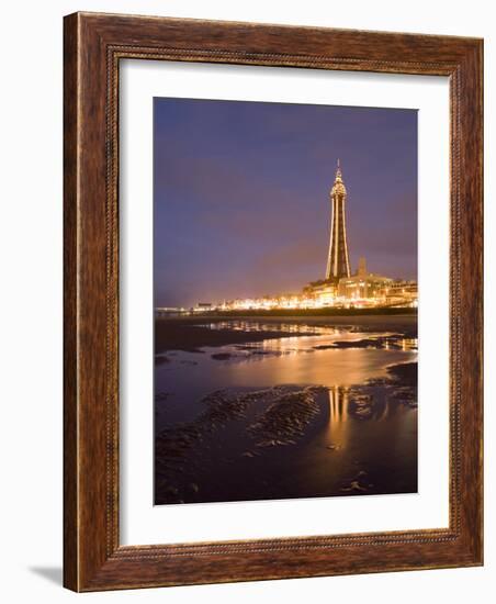 Blackpool Tower Reflected on Wet Beach at Dusk, Blackpool, Lancashire, England, United Kingdom-Martin Child-Framed Photographic Print