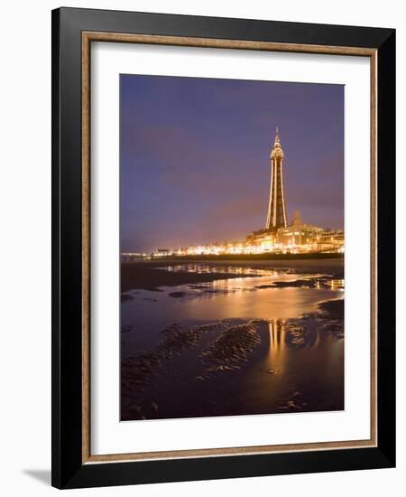 Blackpool Tower Reflected on Wet Beach at Dusk, Blackpool, Lancashire, England, United Kingdom-Martin Child-Framed Photographic Print