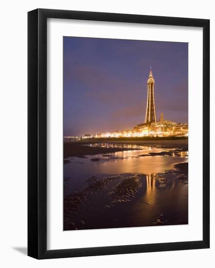 Blackpool Tower Reflected on Wet Beach at Dusk, Blackpool, Lancashire, England, United Kingdom-Martin Child-Framed Photographic Print