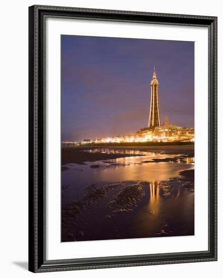 Blackpool Tower Reflected on Wet Beach at Dusk, Blackpool, Lancashire, England, United Kingdom-Martin Child-Framed Photographic Print