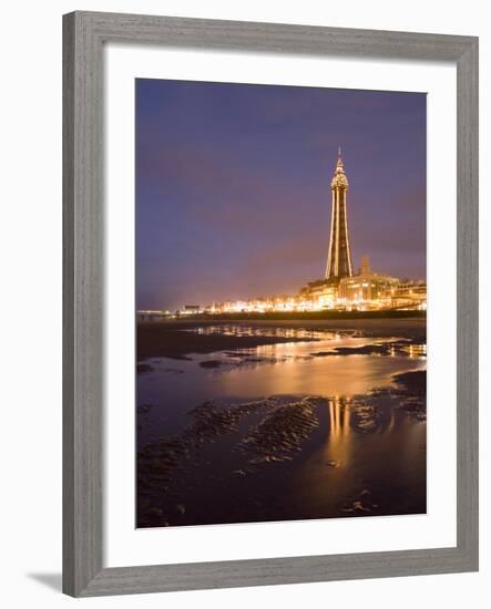 Blackpool Tower Reflected on Wet Beach at Dusk, Blackpool, Lancashire, England, United Kingdom-Martin Child-Framed Photographic Print