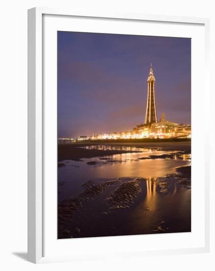 Blackpool Tower Reflected on Wet Beach at Dusk, Blackpool, Lancashire, England, United Kingdom-Martin Child-Framed Photographic Print