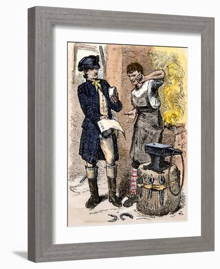 Blacksmith Angry at Being Served a Tax Demand, a Scene in Shays's Rebellion, c.1786-null-Framed Giclee Print