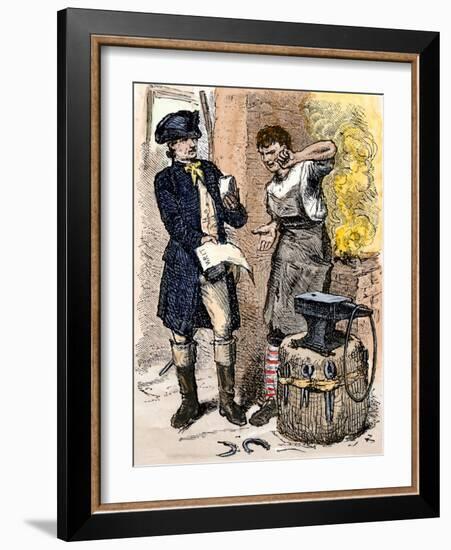 Blacksmith Angry at Being Served a Tax Demand, a Scene in Shays's Rebellion, c.1786-null-Framed Giclee Print