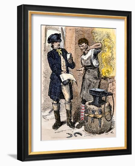 Blacksmith Angry at Being Served a Tax Demand, a Scene in Shays's Rebellion, c.1786-null-Framed Giclee Print