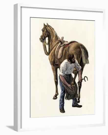 Blacksmith Fitting a Horseshoe, 1800s-null-Framed Giclee Print