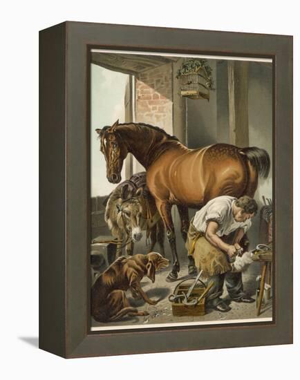 Blacksmith Puts a New Shoe on a Bay Mare-Edwin Henry Landseer-Framed Premier Image Canvas