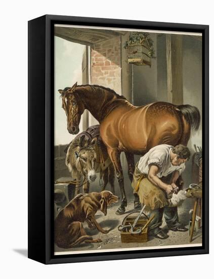 Blacksmith Puts a New Shoe on a Bay Mare-Edwin Henry Landseer-Framed Premier Image Canvas