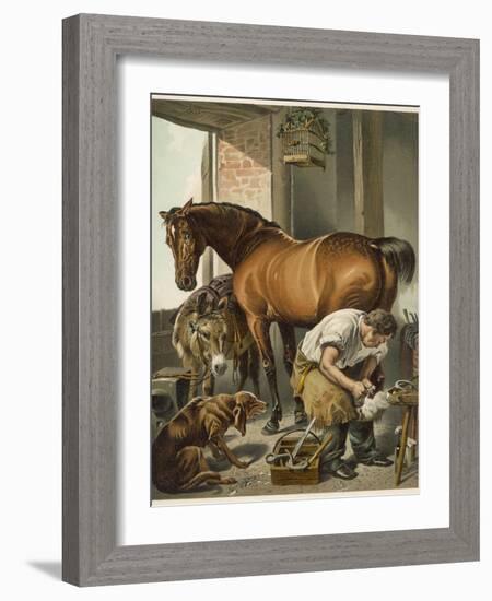 Blacksmith Puts a New Shoe on a Bay Mare-Edwin Henry Landseer-Framed Photographic Print