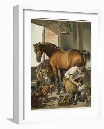 Blacksmith Puts a New Shoe on a Bay Mare-Edwin Henry Landseer-Framed Photographic Print