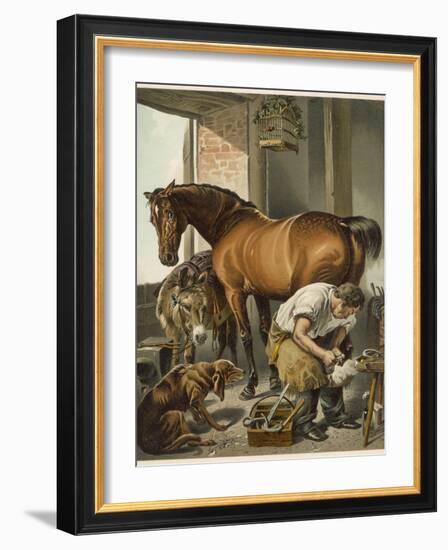 Blacksmith Puts a New Shoe on a Bay Mare-Edwin Henry Landseer-Framed Photographic Print