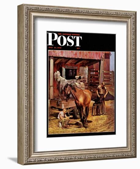 "Blacksmith," Saturday Evening Post Cover, July 13, 1946-John Falter-Framed Giclee Print