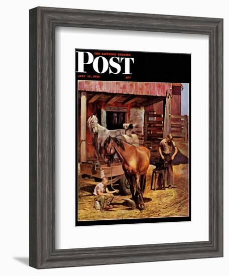 "Blacksmith," Saturday Evening Post Cover, July 13, 1946-John Falter-Framed Giclee Print