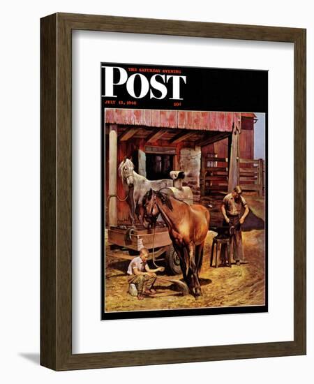 "Blacksmith," Saturday Evening Post Cover, July 13, 1946-John Falter-Framed Giclee Print