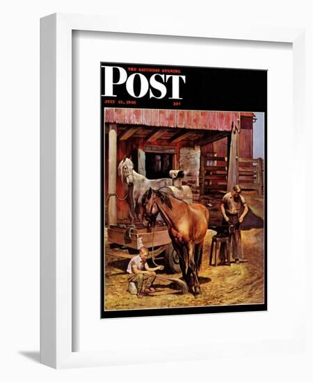 "Blacksmith," Saturday Evening Post Cover, July 13, 1946-John Falter-Framed Giclee Print